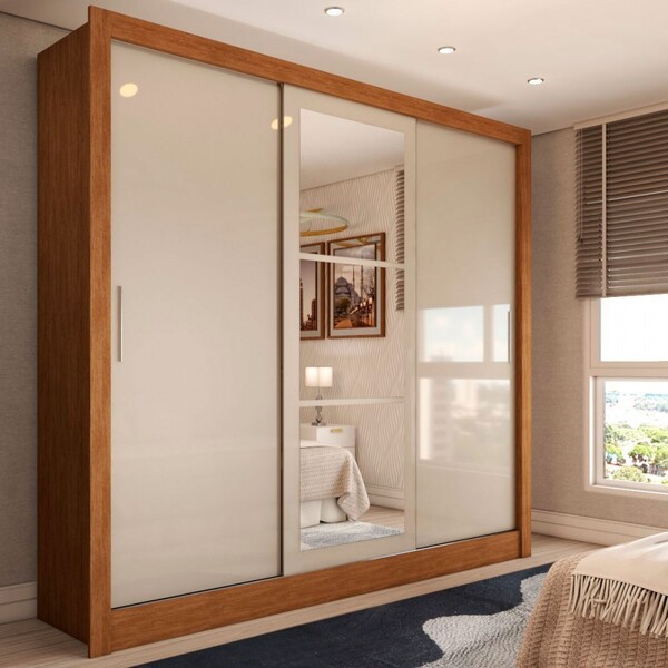 Guarda-roupa Casal Cali 3 Portas 3 Gavetas Com Espelho Cinamo