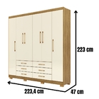 Guarda Roupa Casal Canadá 6 Portas Nature Champanhe Vila Rica