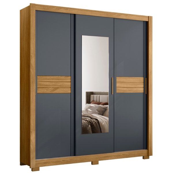 Guarda Roupa Casal Canadá Espelho 3 Portas De Correr Freijó C