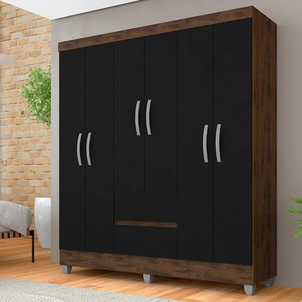 Guarda Roupa Casal Cancun 6 Portas 2 Gav Capu/preto - Móveis