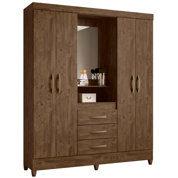 Guarda Roupa Casal Capri Com Espelho 4 Portas Castanho Wood M