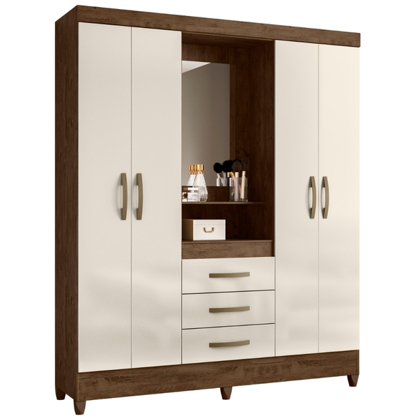 Guarda Roupa Casal Capri Com Espelho 4 Portas Castanho Wood O