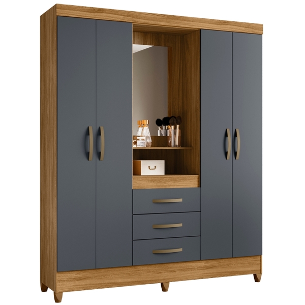 Guarda Roupa Casal Capri Com Espelho 4 Portas Freijó Cinza Mo