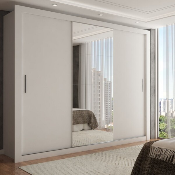 Guarda-roupa Casal Carol 3 Portas De Correr Com Espelho 4 Gav