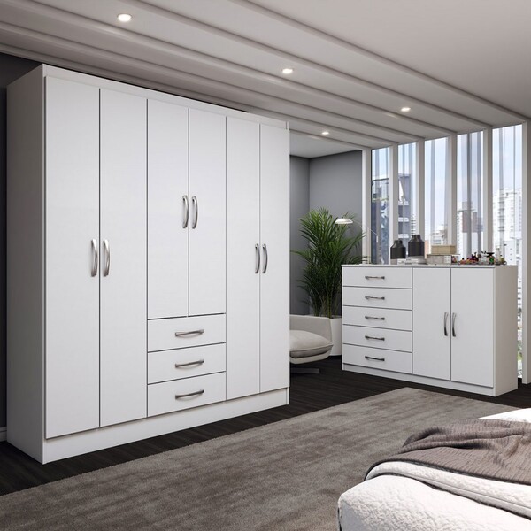 Guarda-roupa Casal Carter 6 Portas 3 Gavetas Com Cômoda 2 Por