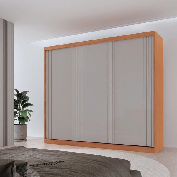 Guarda Roupa Casal Chile 100% Mdf 3 Portas De Correr Naturall