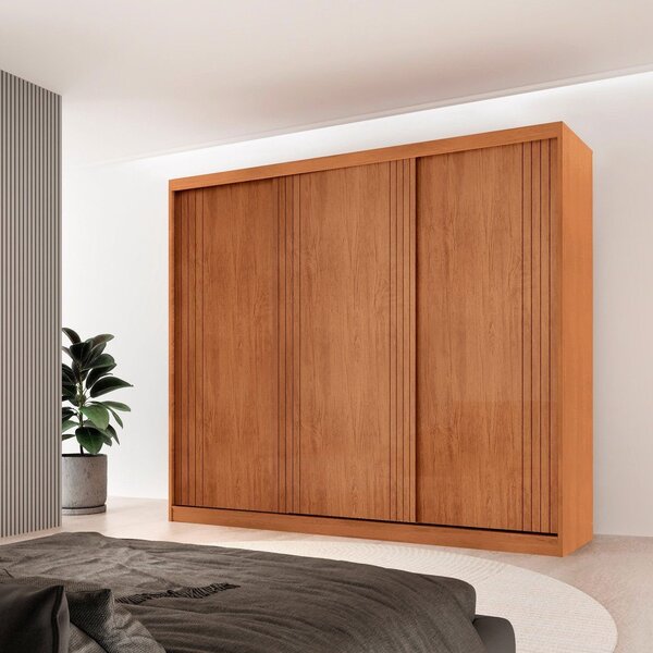 Guarda Roupa Casal Chile 100% Mdf 3 Portas De Correr Naturalle