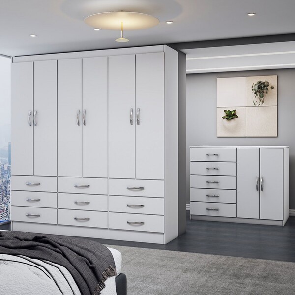 Guarda-roupa Casal Chloe 6 Portas 9 Gavetas Com Cômoda 2 Port