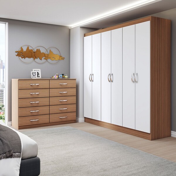 Guarda-roupa Casal Claire 6 Portas 2 Gavetas Com Cômoda 10 Ga