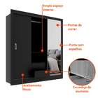 Guarda-roupa Casal Com 1 Espelho Luiza 3 Pt 2 Gv Preto 190 Cm