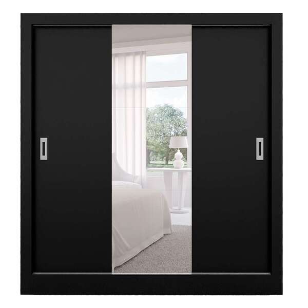 Guarda-roupa Casal Com 1 Espelho Luiza 3 Pt 2 Gv Preto 190 Cm
