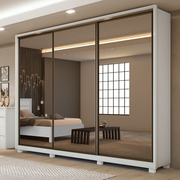 Guarda Roupa Casal Com 3 Espelhos 3 Portas De Correr 6 Gaveta