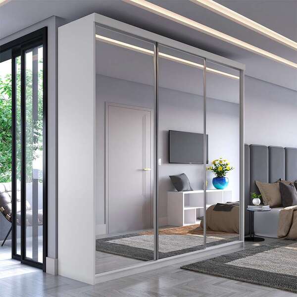 Guarda-roupa Casal Com 3 Espelhos Genebra 100% Mdf 3 Pt 4 Gv