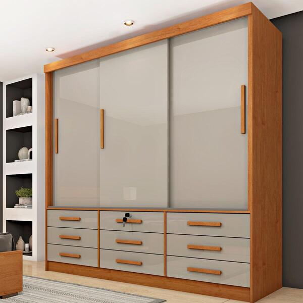 Guarda-roupa Casal Com 3 Portas De Correr E 9 Gavetas 199...