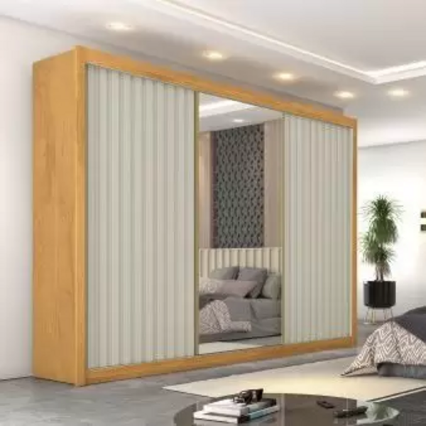 Guarda Roupa Casal Com 3 Portas De Correr E Espelho Central -