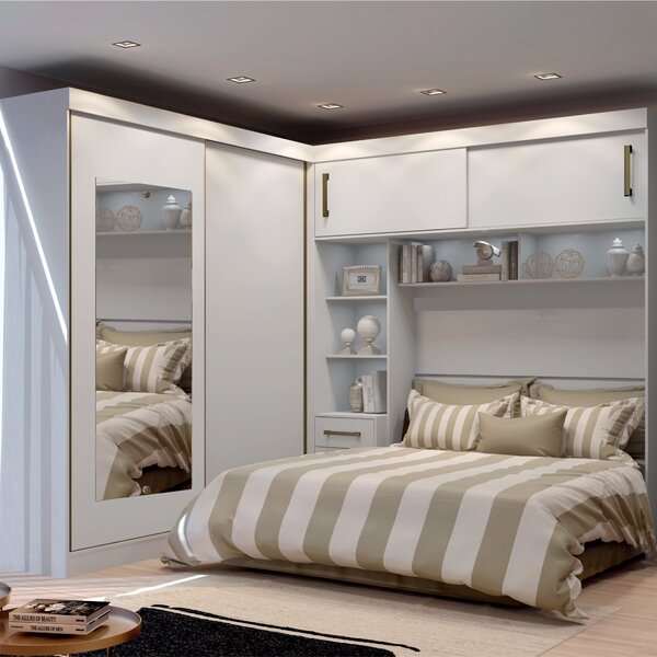 Guarda-roupa Casal Com Cabeceira Queen E Espelho 4 Portas De