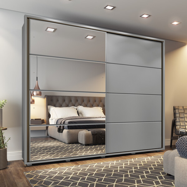 Guarda Roupa Casal Com Espelho 02 Portas Deslizantes 06 Gavet