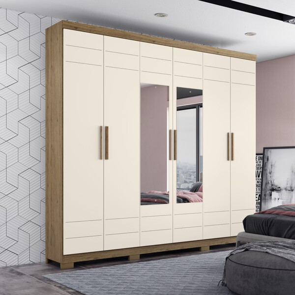 Guarda Roupa Casal Com Espelho 06 Portas 02 Gavetas Kurt Henn