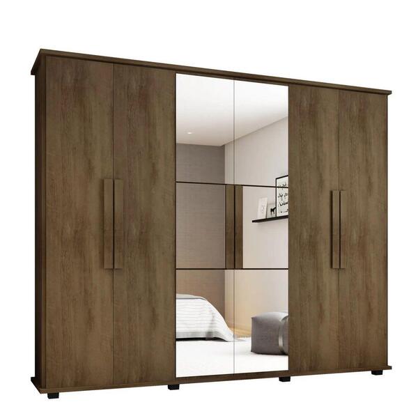 Guarda-roupa Casal Com Espelho 06 Portas Freijó