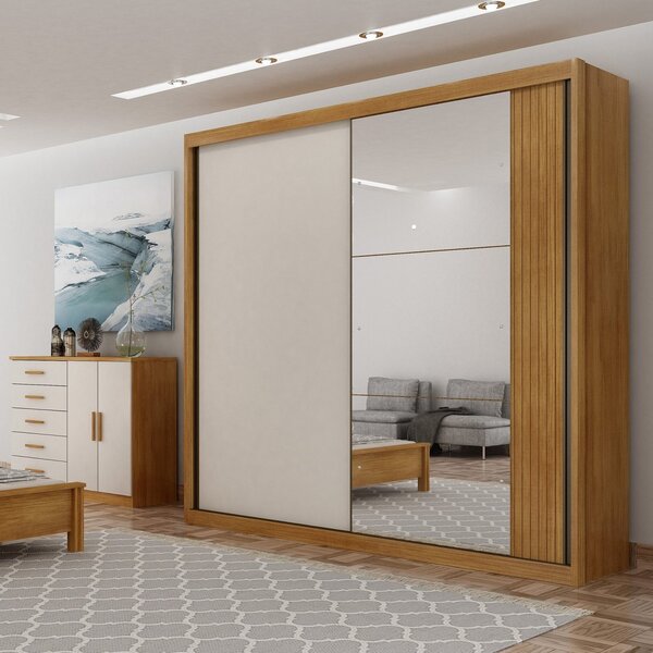 Guarda Roupa Casal Com Espelho 2 Portas 4 Gavetas Atenas  Cum