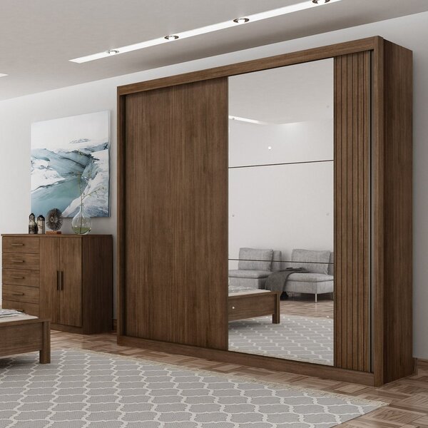 Guarda Roupa Casal Com Espelho 2 Portas 4 Gavetas Atenas Novo