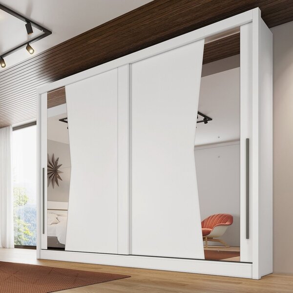 Guarda Roupa Casal Com Espelho 2 Portas 6 Gavetas Egeu  Branco