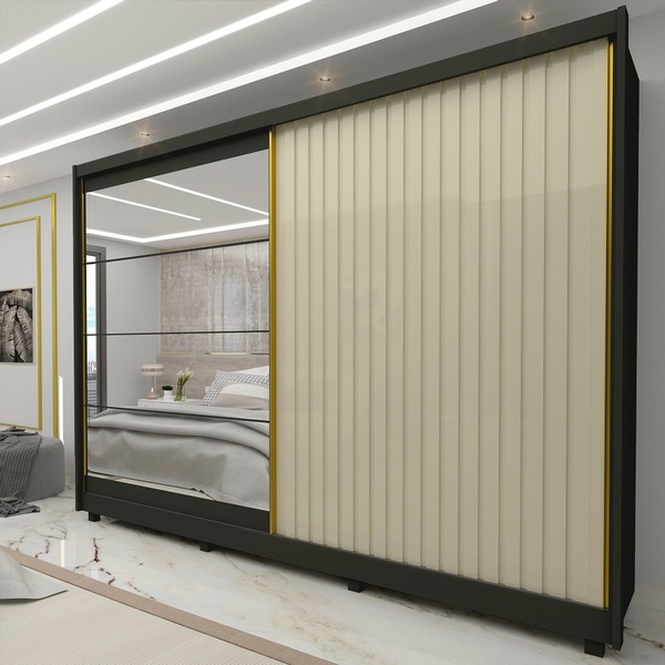 Guarda Roupa Casal Com Espelho 2 Portas Apolo Grafite Off Whi