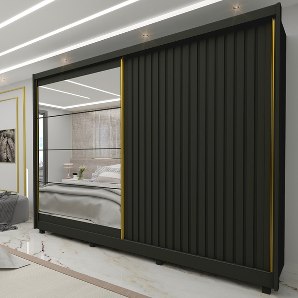 Guarda Roupa Casal Com Espelho 2 Portas Apolo Grafite Ripado