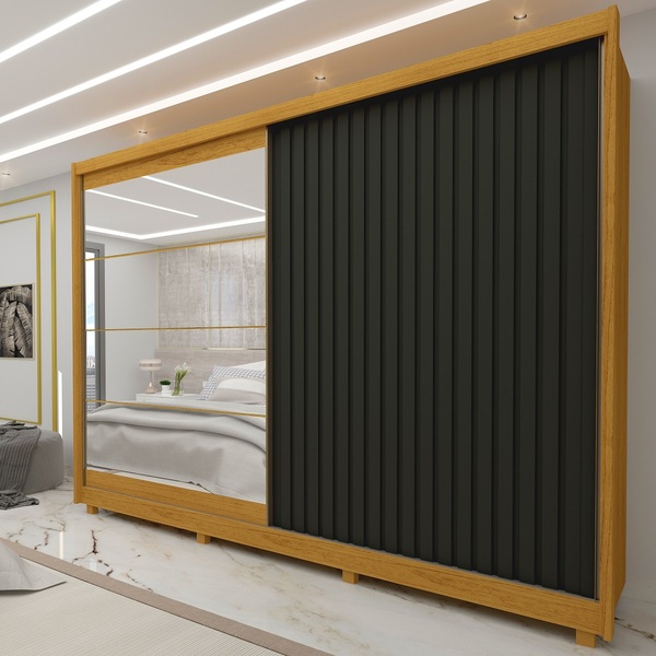 Guarda Roupa Casal Com Espelho 2 Portas Apolo Naturale Grafit