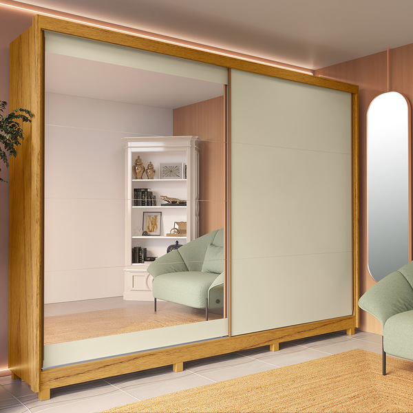 Guarda Roupa Casal Com Espelho 2 Portas Apolo Naturale Off-wh