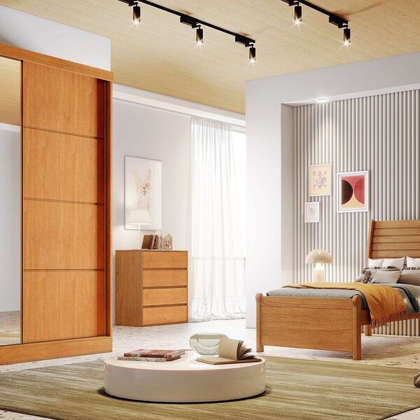 Guarda Roupa Casal Com Espelho 2 Portas De Correr 3 Gavetas V