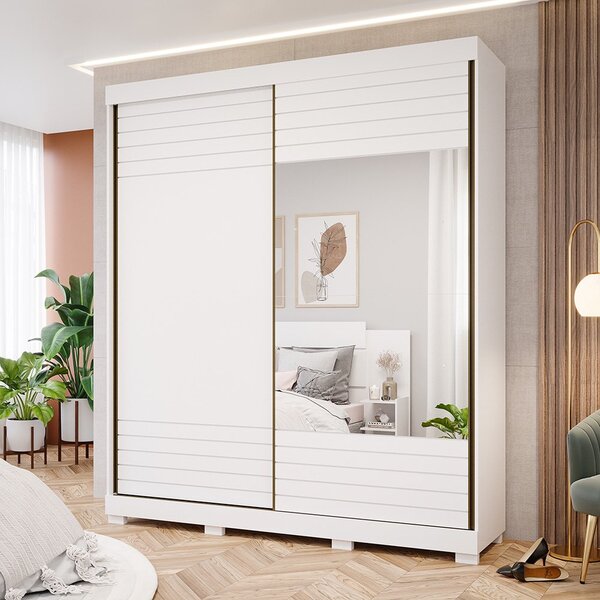 Guarda Roupa Casal Com Espelho 2 Portas De Correr 4 Gavetas M