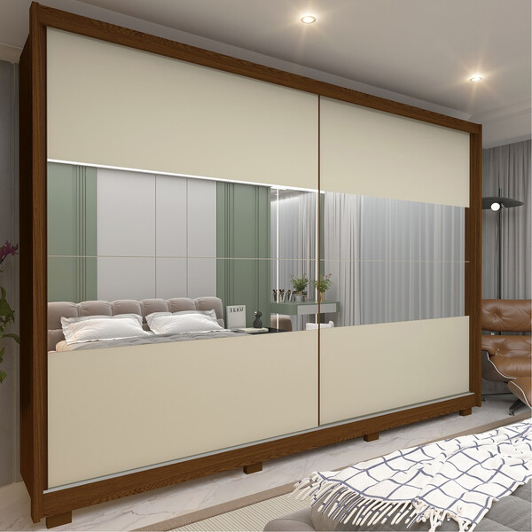 Guarda Roupa Casal Com Espelho 2 Portas De Correr 7 Gavetas A