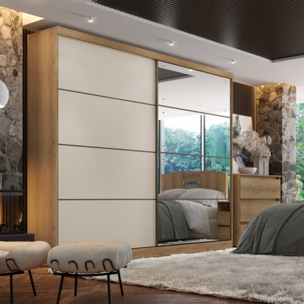 Guarda Roupa Casal Com Espelho 2 Portas De Correr Em Mdf Mála