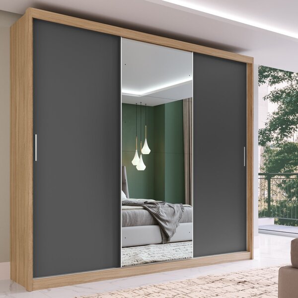 Guarda Roupa Casal Com Espelho 3 Portas 2 Gavetas 100% Mdf Lo