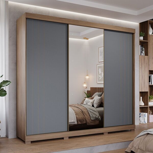 Guarda Roupa Casal Com Espelho 3 Portas 4 Gavetas Mdf Cristal