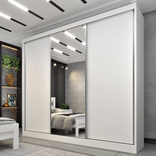 Guarda Roupa Casal Com Espelho 3 Portas 6 Gavetas 270cm Berga