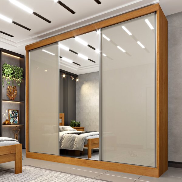 Guarda Roupa Casal Com Espelho 3 Portas 6 Gavetas 270cm Berga