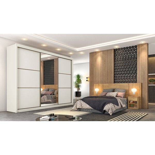 Guarda Roupa Casal Com Espelho 3 Portas 6 Gavetas Braga Móvei