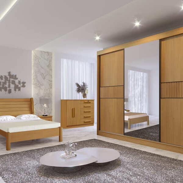 Guarda Roupa Casal Com Espelho 3 Portas 6 Gavetas - Los Angel