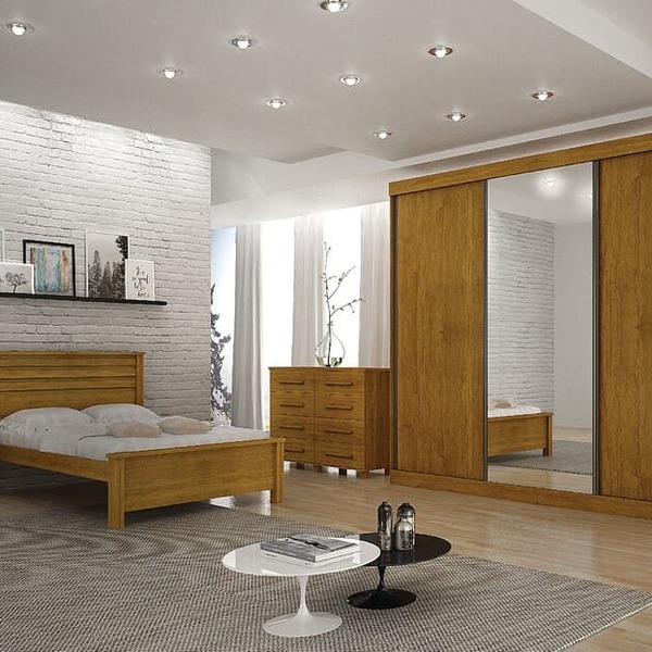 Guarda Roupa Casal Com Espelho 3 Portas 6 Gavetas - San Marin