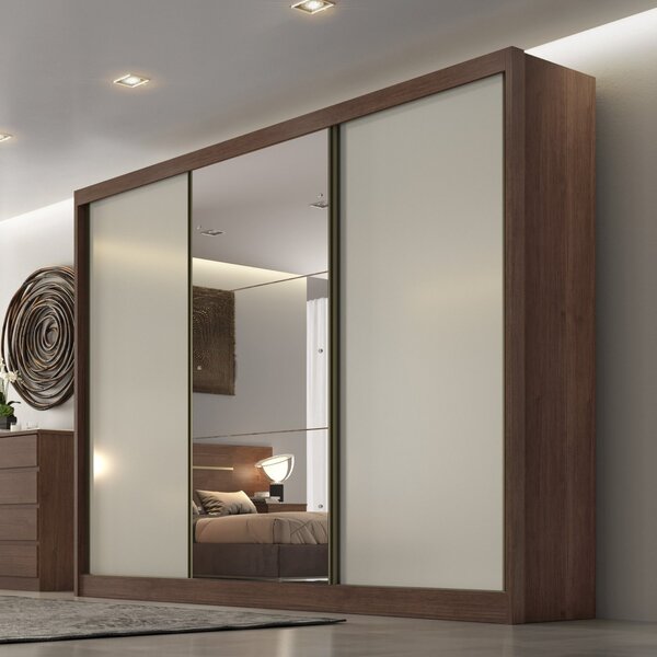 Guarda Roupa Casal Com Espelho 3 Portas 6 Gavetas Wood Novo H