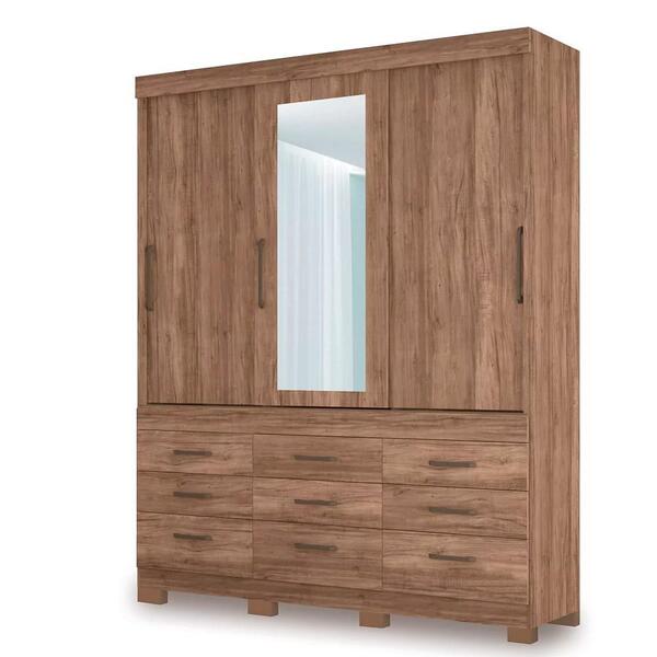 Guarda Roupa Casal Com Espelho 3 Portas 9 Gavetas Click 3.9 A