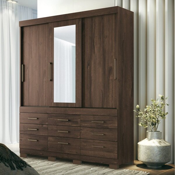 Guarda Roupa Casal Com Espelho 3 Portas 9 Gavetas Click 3.9 É