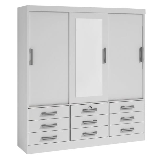 Guarda Roupa Casal Com Espelho 3 Portas 9 Gavetas - Meridian