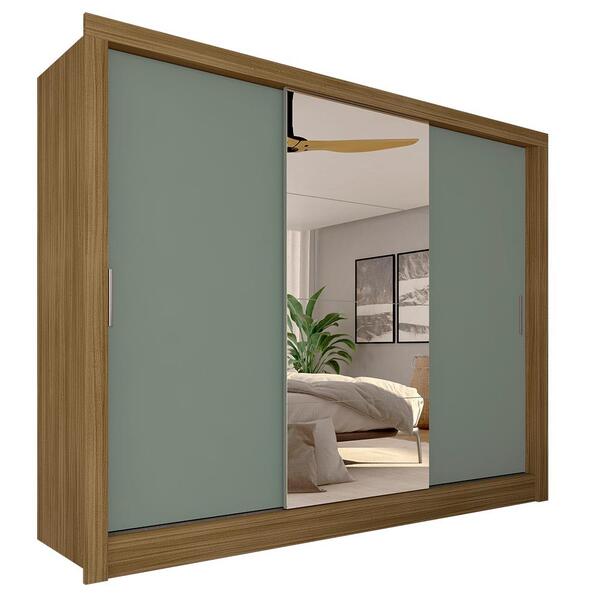 Guarda Roupa Casal Com Espelho 3 Portas Aghata Boreal/menta -