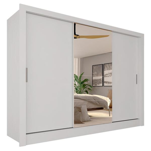 Guarda Roupa Casal Com Espelho 3 Portas Aghata Branco - M.a