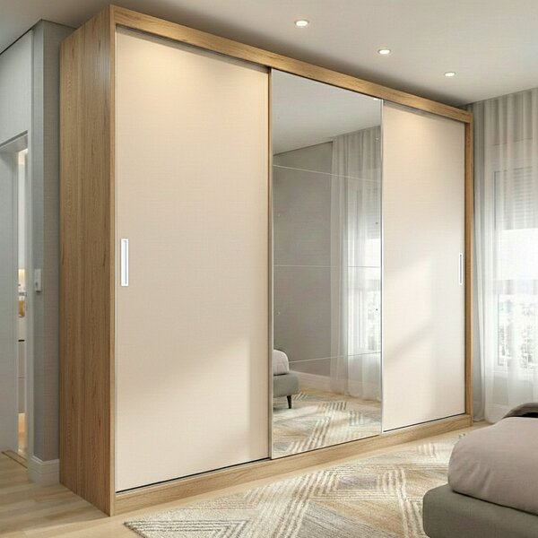 Guarda Roupa Casal Com Espelho 3 Portas De Correr 100% Mdf Lo