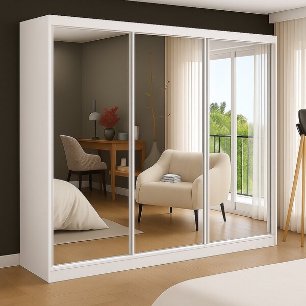 Guarda-roupa Casal Com Espelho 3 Portas De Correr 2 Gavetas M