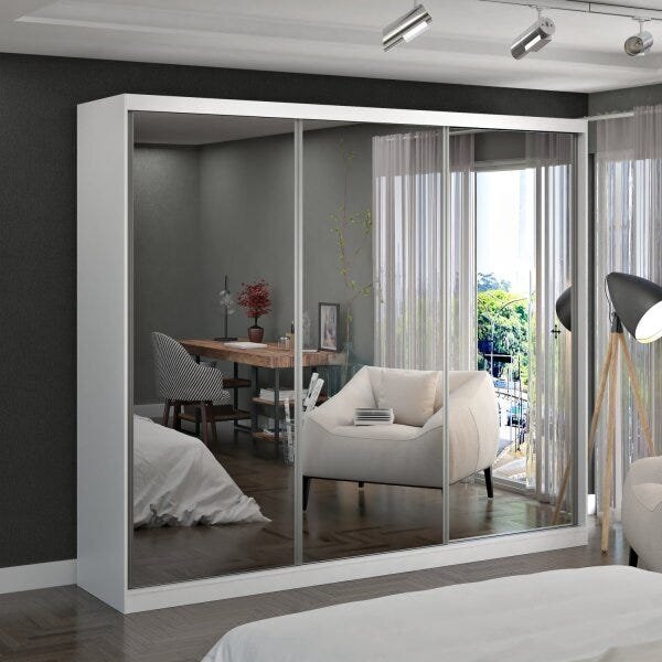 Guarda-roupa Casal Com Espelho 3 Portas De Correr 2 Gavetas M